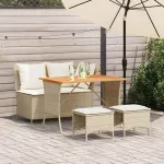 Set canapele de grădină, 4 piese, cu perne, bej, poliratan GartenMobel Dekor