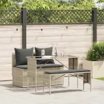 Set mobilier de grădină cu perne, 3 piese,gri deschis,poliratan GartenMobel Dekor