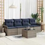 Set de canapea cu pernă 5 pcs Gri poliratan GartenMobel Dekor