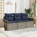 Set de canapea cu pernă Manual 3 pcs Gri și bleumarin poliratan GartenMobel Dekor