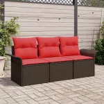 Set de canapea cu pernă Manual 3 pcs Maro și roșu poliratan GartenMobel Dekor
