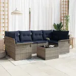 Set de canapele pentru grădină cu pernă 7 pcs Gri poliratan GartenMobel Dekor