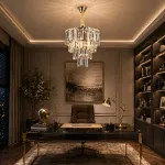 Candelabru din cristal VALMONT Petito, 3xE14, D30 cm, auriu reglabil