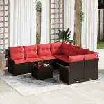 Set de canapele pentru grădină 9 pcs Maro și roșu poliratan GartenMobel Dekor