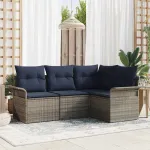 Set de canapele pentru grădină cu pernă 4 pcs Gri poliratan GartenMobel Dekor