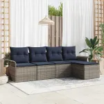 Set de canapele pentru grădină cu pernă 5 pcs Gri poliratan GartenMobel Dekor