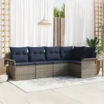 Set de canapele pentru grădină cu pernă 5 pcs Gri poliratan GartenMobel Dekor