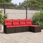 Set de canapele pentru grădină cu pernă 5 pcs Maro poliratan GartenMobel Dekor