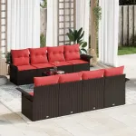 Set de canapele pentru grădină cu pernă 9 pcs Maro poliratan GartenMobel Dekor