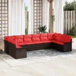 Set de canapele pentru grădină cu pernă 10 pcs Maro poliratan GartenMobel Dekor