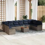 Set de canapele pentru grădină cu pernă 11 pcs Gri poliratan GartenMobel Dekor
