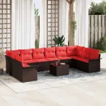 Set de canapele pentru grădină cu pernă 11 pcs Maro poliratan GartenMobel Dekor