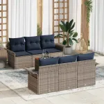 Set de canapele pentru grădină cu pernă 7 pcs Gri poliratan GartenMobel Dekor