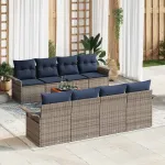 Set de canapele pentru grădină cu pernă 9 pcs Gri poliratan GartenMobel Dekor
