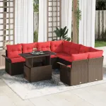 Set de canapele pentru grădină cu pernă 9 pcs Maro Rattan poli GartenMobel Dekor