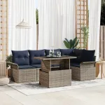 Set de canapele pentru grădină cu pernă 6 pcs Gri Rattan poli GartenMobel Dekor