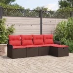 Set de canapele pentru grădină 5 pcs Maro și roșu poliratan GartenMobel Dekor