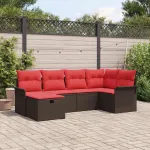 Set de canapele pentru grădină 6 pcs Maro și roșu poliratan GartenMobel Dekor