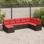 Set de canapele pentru grădină 8 pcs Maro și roșu poliratan GartenMobel Dekor