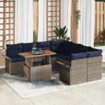 Set de canapele pentru grădină 9 pcs Gri și albastru marin GartenMobel Dekor