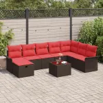 Set de canapele pentru grădină 9 pcs Maro și roșu poliratan GartenMobel Dekor