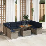 Set de canapele pentru grădină cu pernă 10 pcs gri și bleumarin GartenMobel Dekor