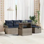 Set de canapele pentru grădină cu pernă 6 pcs Gri Rattan poli GartenMobel Dekor
