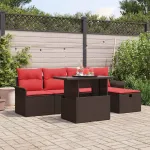 Set de canapele pentru grădină cu pernă 6 pcs Maro Rattan poli GartenMobel Dekor