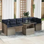 Set de canapele pentru grădină cu pernă 8 pcs Gri Poli Rattan GartenMobel Dekor