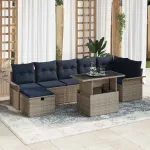 Set de canapele pentru grădină cu pernă 8 pcs Gri Rattan poli GartenMobel Dekor