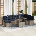 Set de canapele pentru grădină cu pernă 9 pcs Gri Rattan poli GartenMobel Dekor