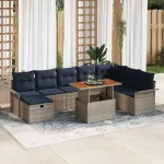 Set de canapele pentru grădină cu pernă 9 pcs Gri poliratan GartenMobel Dekor
