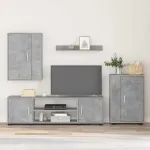 Set comodă TV Pe perete 4 pcs Gri din beton Lemn compozit GartenMobel Dekor