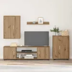 Set comodă TV Pe perete 4 pcs Stejar Artizanal Lemn compozit GartenMobel Dekor