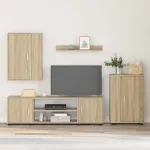 Set comodă TV Pe perete 4 pcs Stejar Sonoma Lemn compozit GartenMobel Dekor