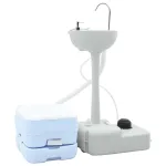 Set de Toaletă pentru Camping 2 pcs Albastru și Alb GartenMobel Dekor