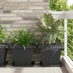 Tavă Pătrată pentru Flori 6 pcs Negru 36 x 36 x 2.5 cm Plastic GartenMobel Dekor