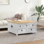storage box cu sertar Alb 90 x 78 x 45 cm Lemn de pin masiv GartenMobel Dekor