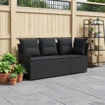 Canapea cu braț în grădină cu canapea colțară 2 Bucată Negru GartenMobel Dekor