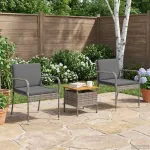 Set Bistro de Grădină cu pernă 3 pcs Gri poliratan GartenMobel Dekor