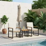 Set de Mobilier pentru Exterior 3 pcs Bej și alb crem poliratan GartenMobel Dekor