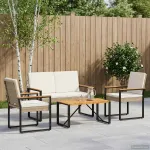 Set de Mobilier pentru Exterior 4 pcs Bej și alb crem poliratan GartenMobel Dekor