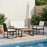 Set de Mobilier pentru Exterior 4 pcs Negru și Alb crem GartenMobel Dekor