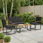Set de Mobilier pentru Exterior cu pernă 4 pcs Negru poliratan GartenMobel Dekor