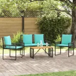Set de Mobilier pentru Exterior cu pernă 4 pcs Negru și Turcoaz GartenMobel Dekor