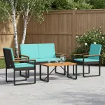 Set de Mobilier pentru Exterior cu pernă 4 pcs Negru și Turcoaz GartenMobel Dekor