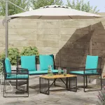 Set de Mobilier pentru Exterior cu pernă 9 pcs Negru și Turcoaz GartenMobel Dekor