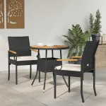Scaune de grădină cu pernă 2 pcs Negru și Alb crem GartenMobel Dekor