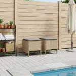 Taburet pentru grădină 2 Bucată Beige și gri deschis Ratan PE GartenMobel Dekor