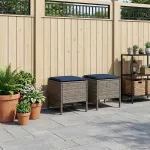 Taburet pentru grădină 2 Bucată Gri și albastru marin Ratan PE GartenMobel Dekor